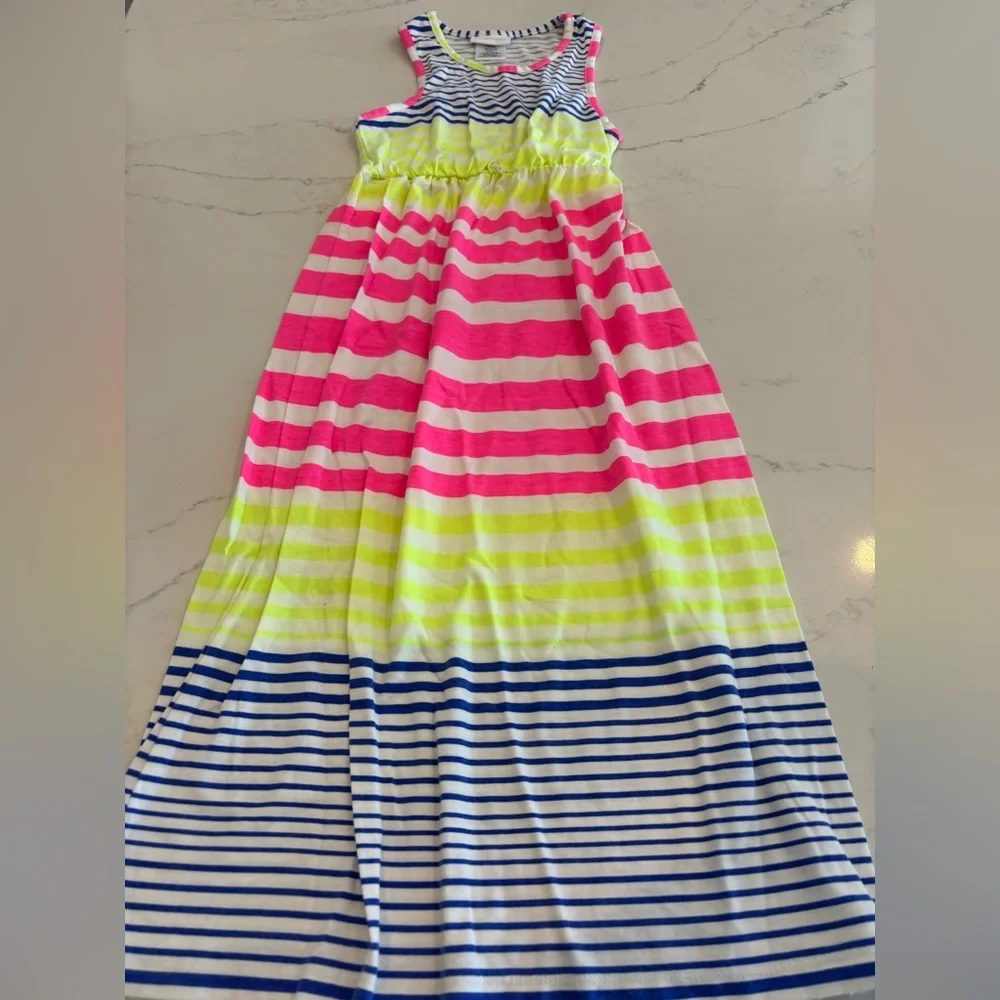 Striped Maxi Dress in Pink, Yellow, and Blue